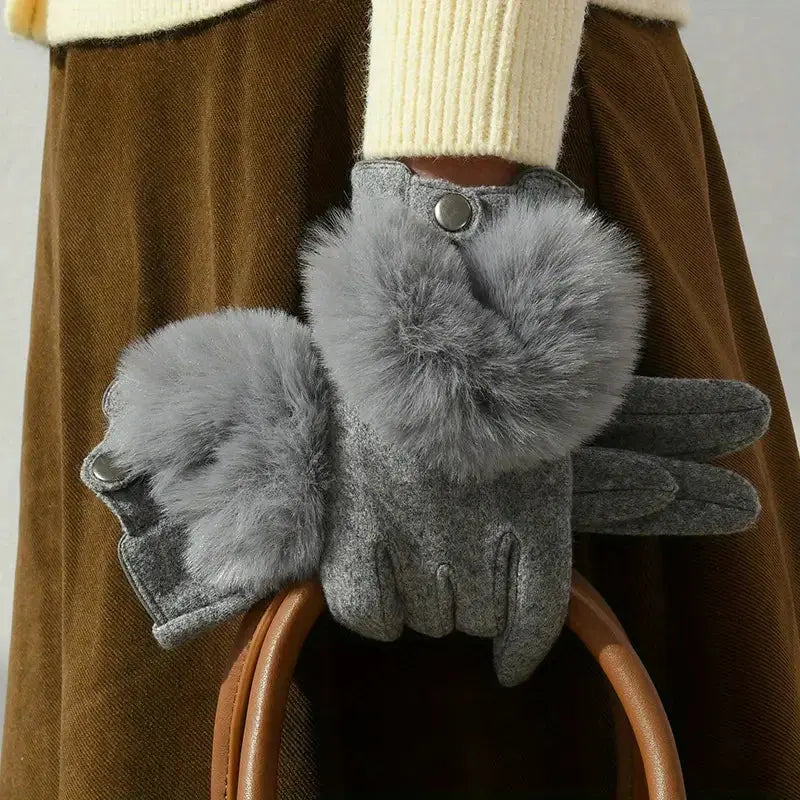Gants D Hiver En Fausse Fourrure Avec Touches Tactiles Et Mélange Polyester Cashmere Broderies En Fourrure De Lapin