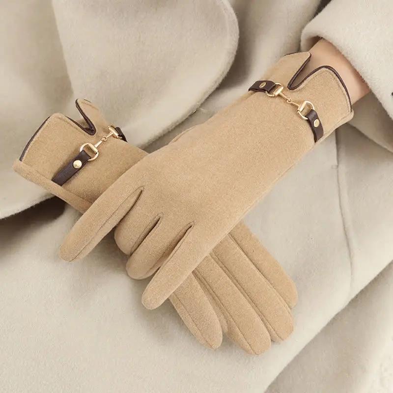 Gants Olivia Buckle Coupe Vent Avec Écran Tactile Douillets Pour Hiver Chaud Et Confortable