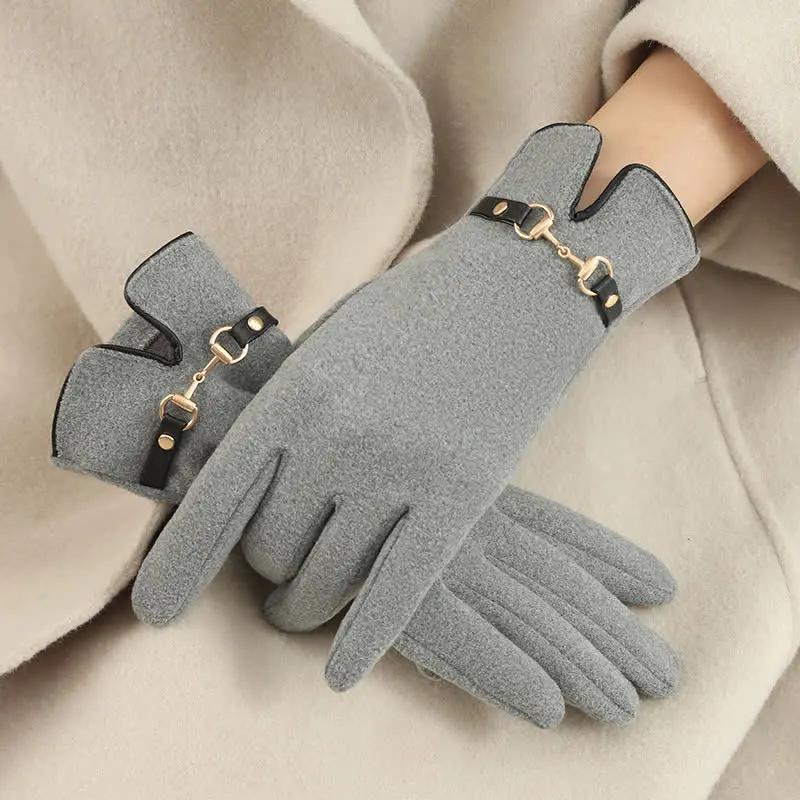 Gants Olivia Buckle Coupe Vent Avec Écran Tactile Douillets Pour Hiver Chaud Et Confortable
