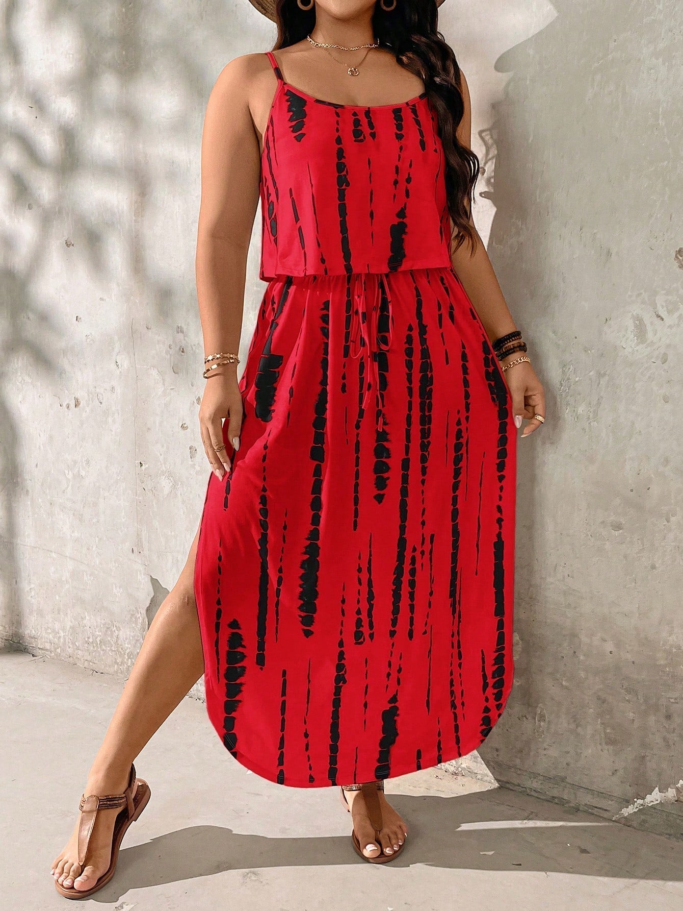 Alina Ensemble Été Taille Plus Robe Midi Tie Dye Confort Léger Élégante Pour Les Jours Chauds