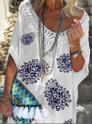 Damen Strandkleid mit Häkelbesatz Amawinc