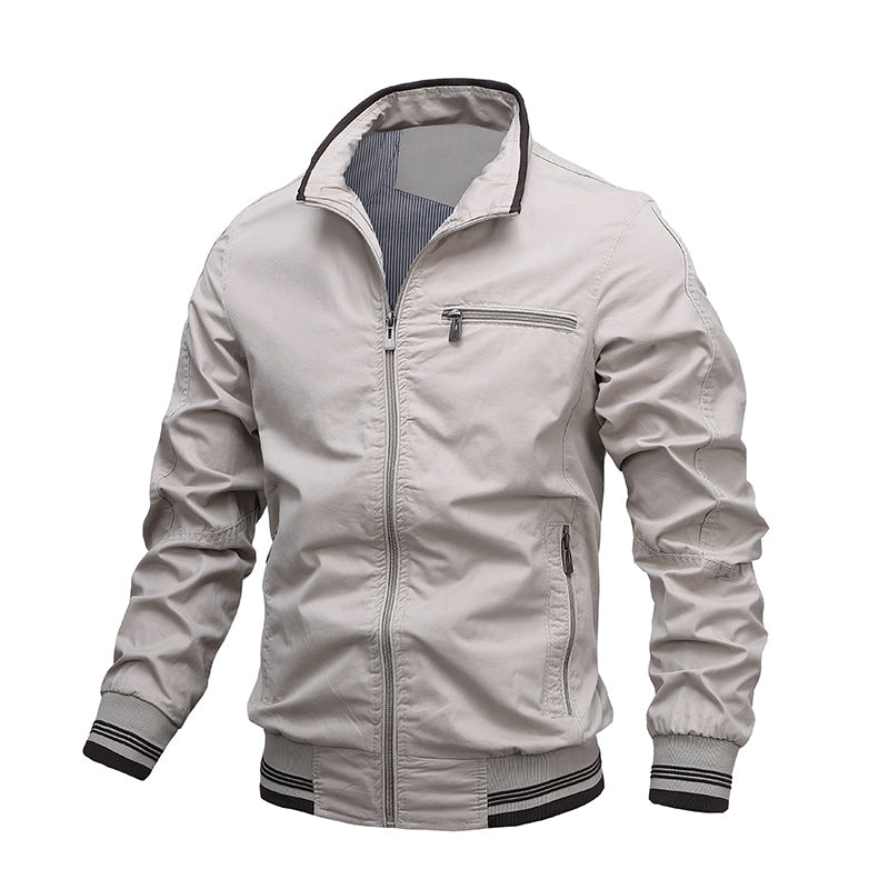 Veste Homme En Coton Lavé Coupe Regular Avec Zip Devant Poches Zipées Col Montant Pour Tous Les Jours Amawinc