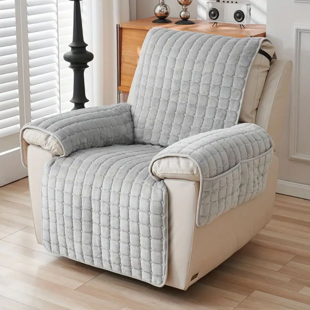 Housse Pour Fauteuil Inclinable Avec Texture Grille Pelucheuse Et Protège Bras Antidérapants
