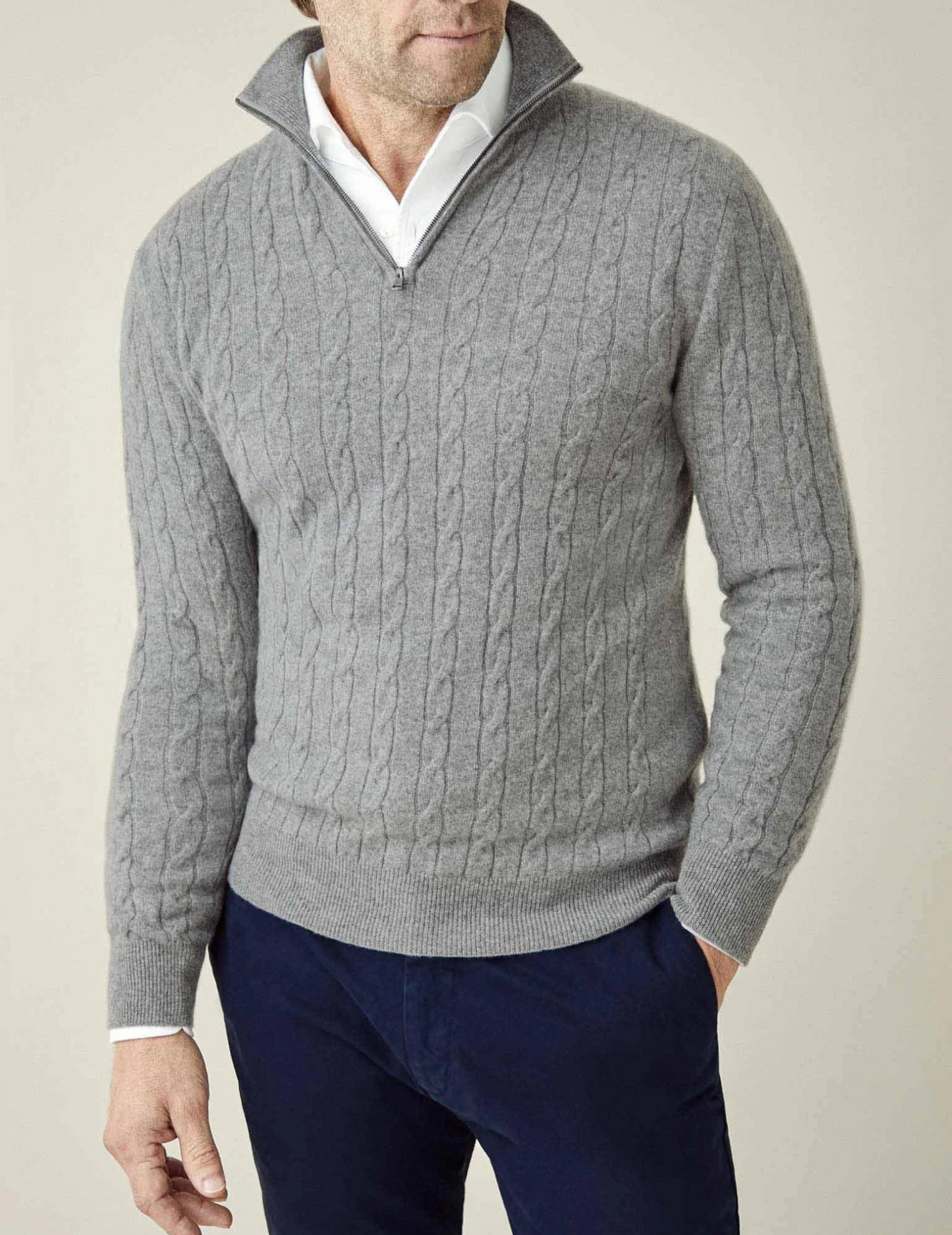 Pull Torsadé En Mélange Laine Avec Zip Demi Pour Style Smart Casual et Confort Quotidien