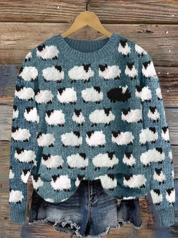 Sweatshirt À Manches Longues Pour Femmes Motif Mouton Doux Confortable Et Décontracté