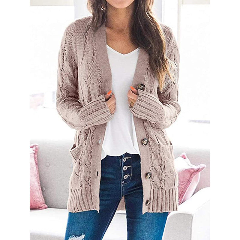 Damen Langarm-Strickjacke mit verspieltem Zopfmuster Amawinc