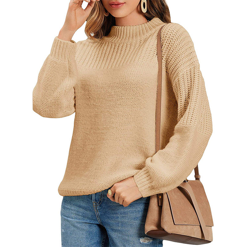 Damen Strickpullover mit halbem Rollkragen und luftiger Maschenstruktur Amawinc