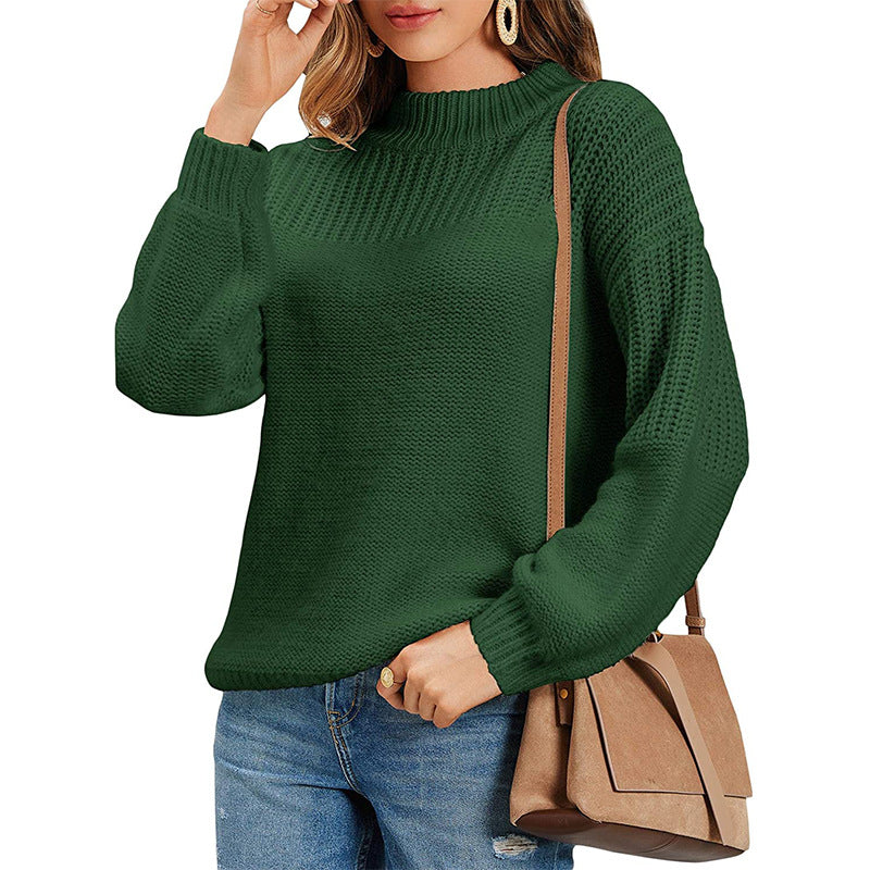 Damen Strickpullover mit halbem Rollkragen und luftiger Maschenstruktur Amawinc