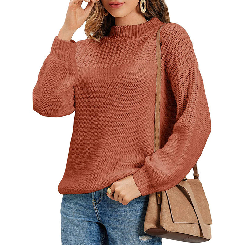 Damen Strickpullover mit halbem Rollkragen und luftiger Maschenstruktur Amawinc