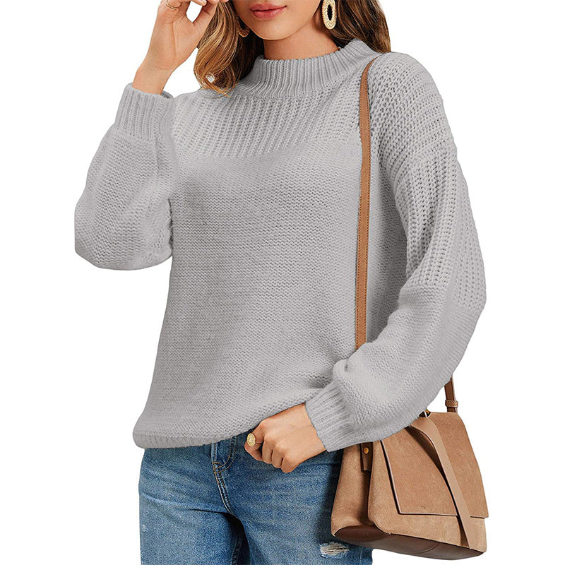 Damen Strickpullover mit halbem Rollkragen und luftiger Maschenstruktur Amawinc
