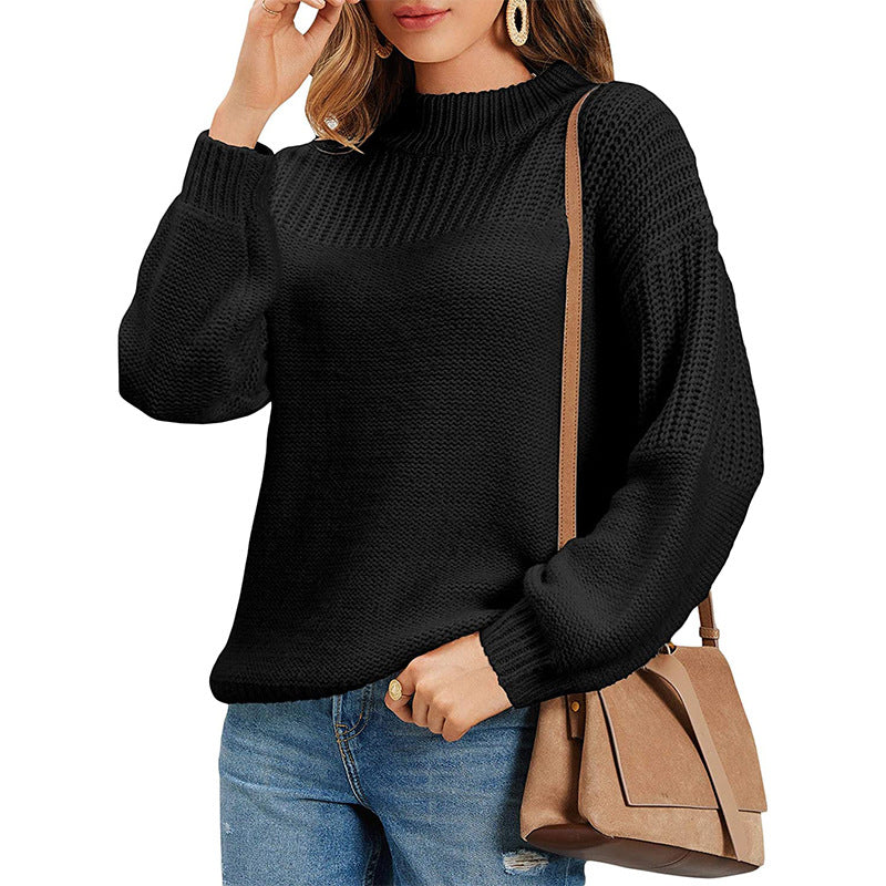 Damen Strickpullover mit halbem Rollkragen und luftiger Maschenstruktur Amawinc