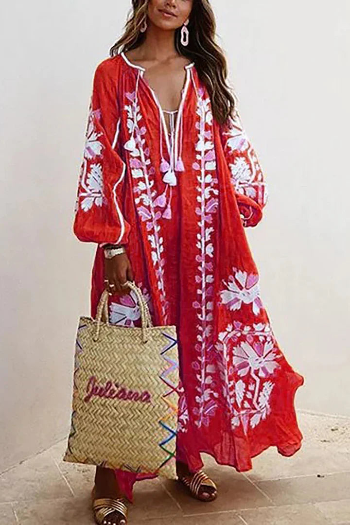 Boho-Kleid mit Blumenmuster in langer Ausführung
