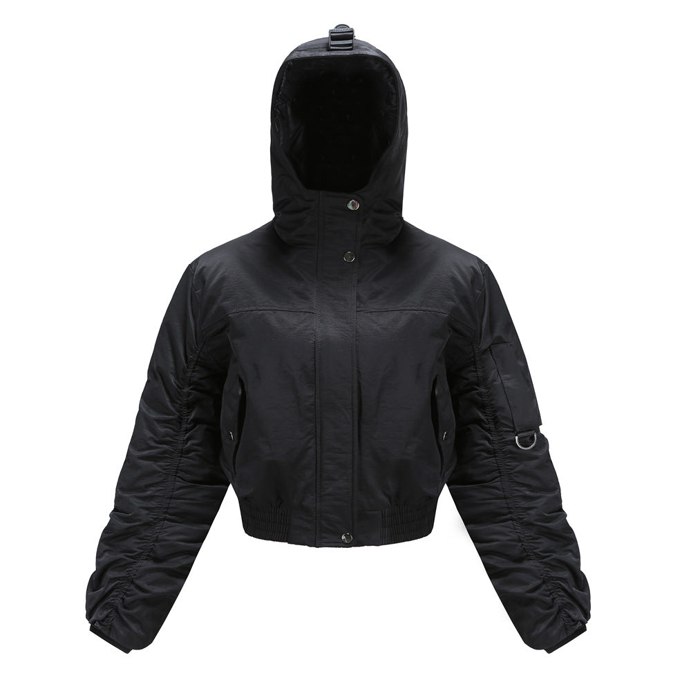 Damen cropped Outdoor-Jacke mit verstellbarem Kapuzenkragen und elastischen Bündchen Amawinc