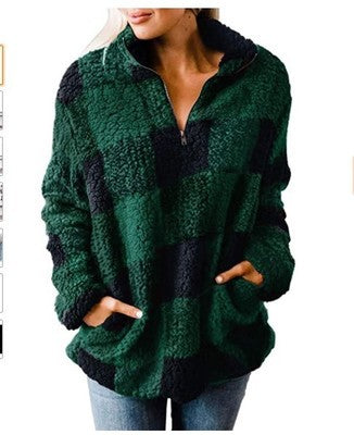 Damen Fleece Pullover mit Karomuster Amawinc