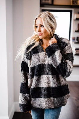 Damen Fleece Pullover mit Karomuster Amawinc