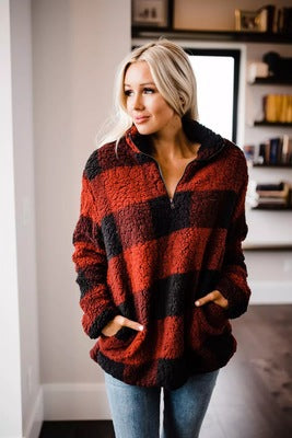 Damen Fleece Pullover mit Karomuster Amawinc