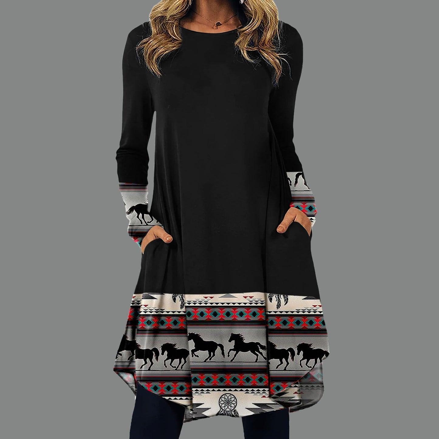 Fudus | Modernes Kleid mit gemustertem Taillenbund