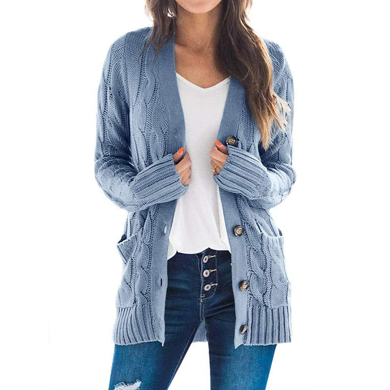 Damen Grobstrick-Cardigan mit aufwendigem Zopfmuster und praktischen Taschen Amawinc
