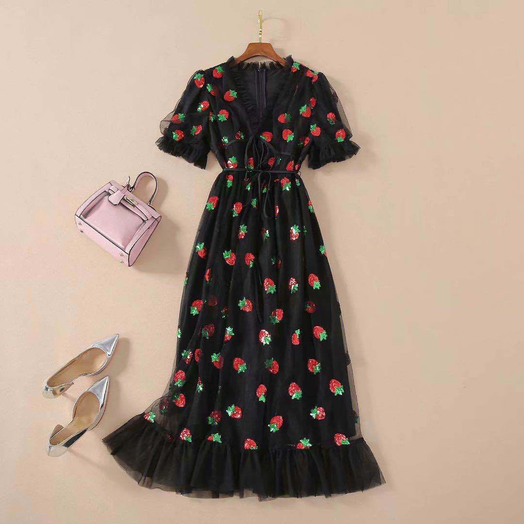 Modisches Sommer-Mesh-Kleid mit Knoten und Rüschen von Fudus