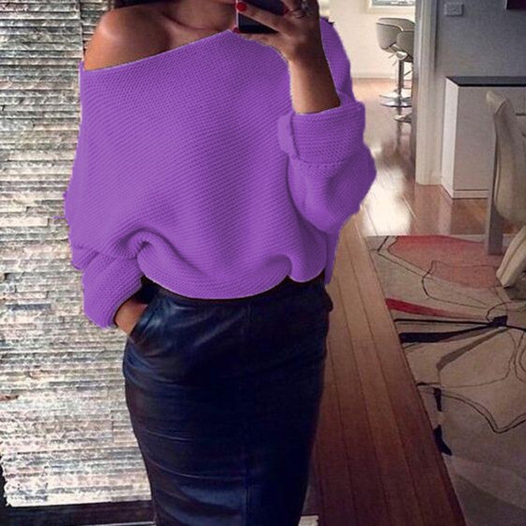 Damen lässiger Pullover mit weitem Schnitt und offener Schulter Amawinc