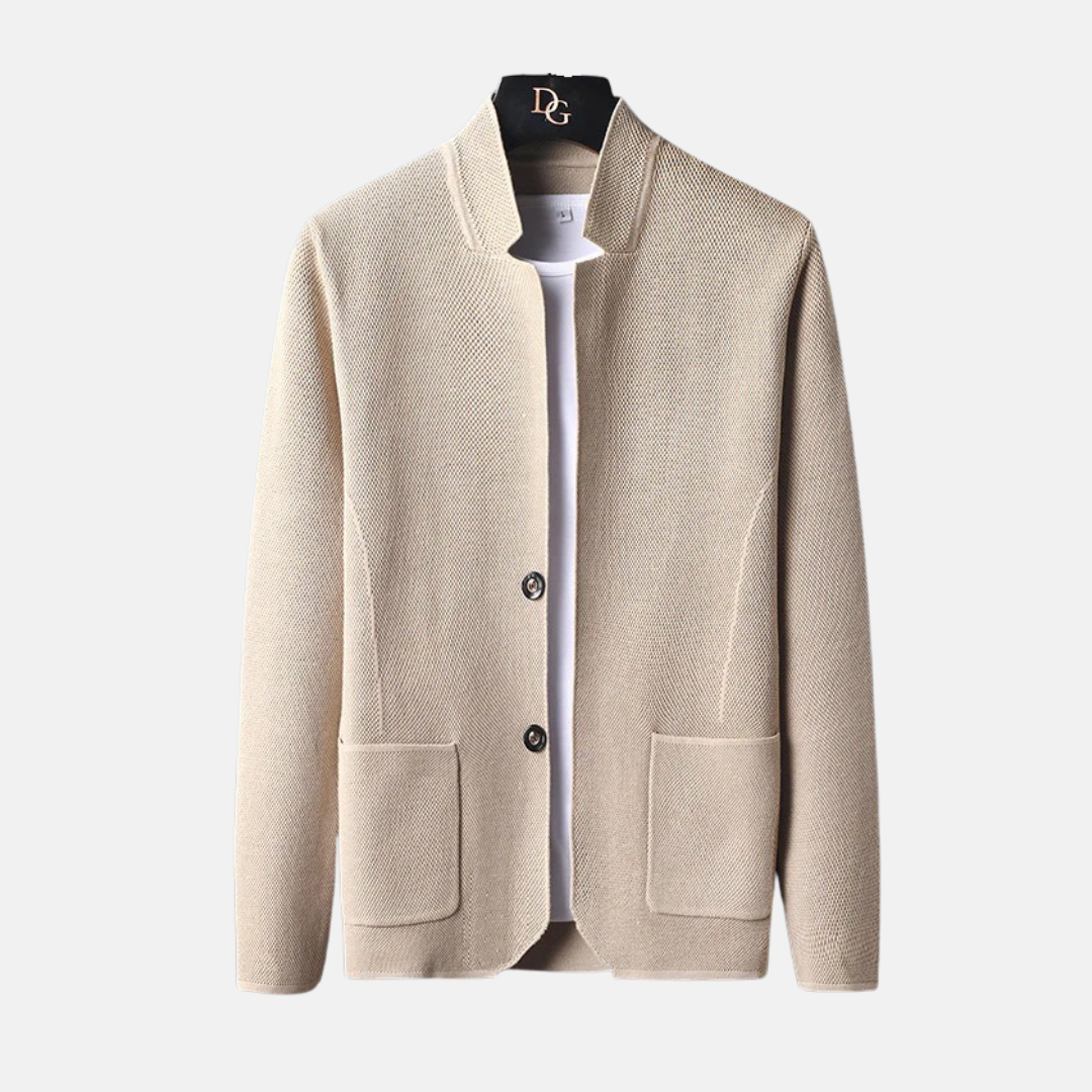 Cardigan Homme En Maille Fine Avec Col Mao Et Poches Plaquées Avant À Deux Boutons Pour Style Smart Casual