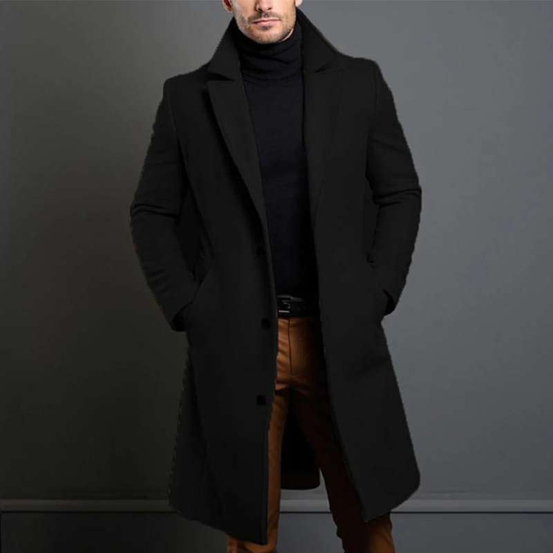 Manteau Homme en Laine Coupe Ajustée Longueur Genou Camel Col Classique Élégance Intemporelle Confort