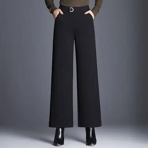 Pantalon en Laine Nordique Taille Haute à Jambes Larges à Carreaux Poches Longueur Cheville