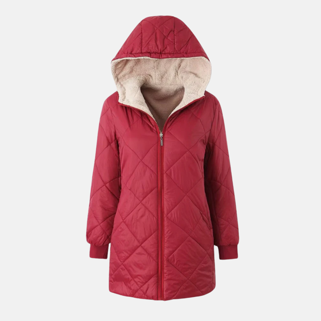 Nordisk-Flair Manteau Matelassé À Capuche Pour Femmes Réversible Diamant Piqûres Mi-Cuisse Design Chic