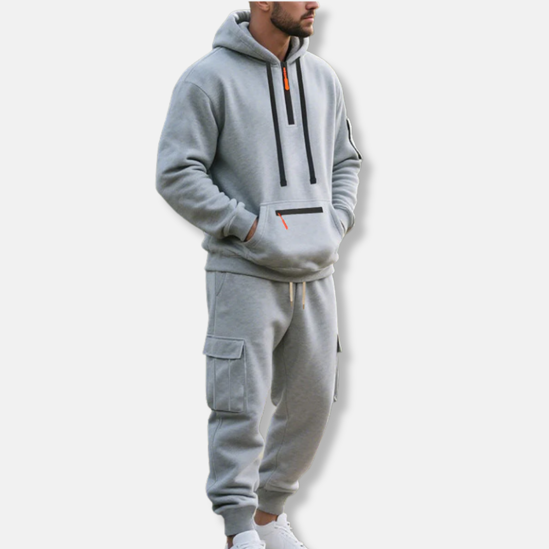 Ensemble Survêtement Homme Coupe Décontractée Sweat À Capuche Demi Zip Et Pantalon Cargo À Taille Cordon Idéal Quotidien