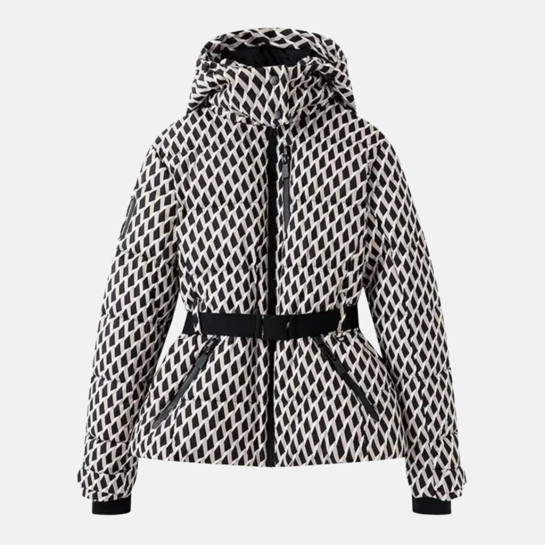 Veste de Ski Femme Doudoune Isolante Ceinturée Imperméable Capuche Poches Zippées