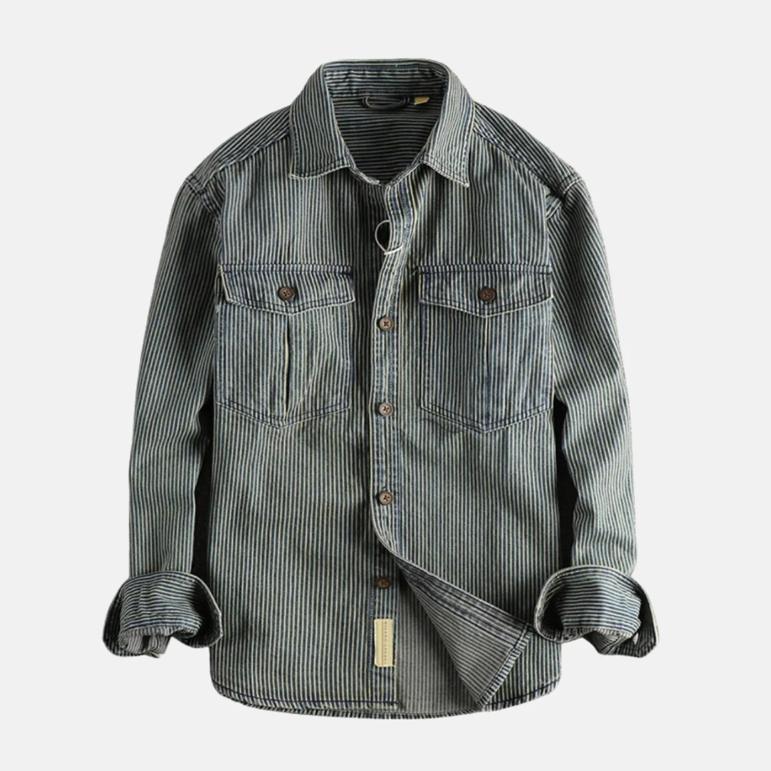 Chemise Homme En Mélange Coton Rayures Verticales Bleues Avec Col Classique Et Manches Longues