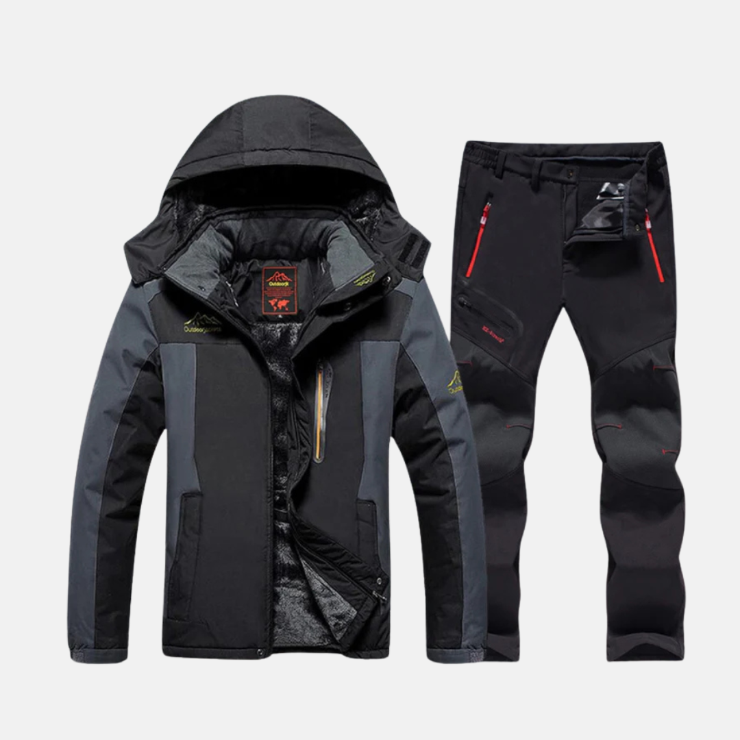 Ensemble Extérieur Pour Homme Amawinc Deux Pièces Veste Tissée Avec Doublure Polaire Capuche Ajustable Poches Zippées