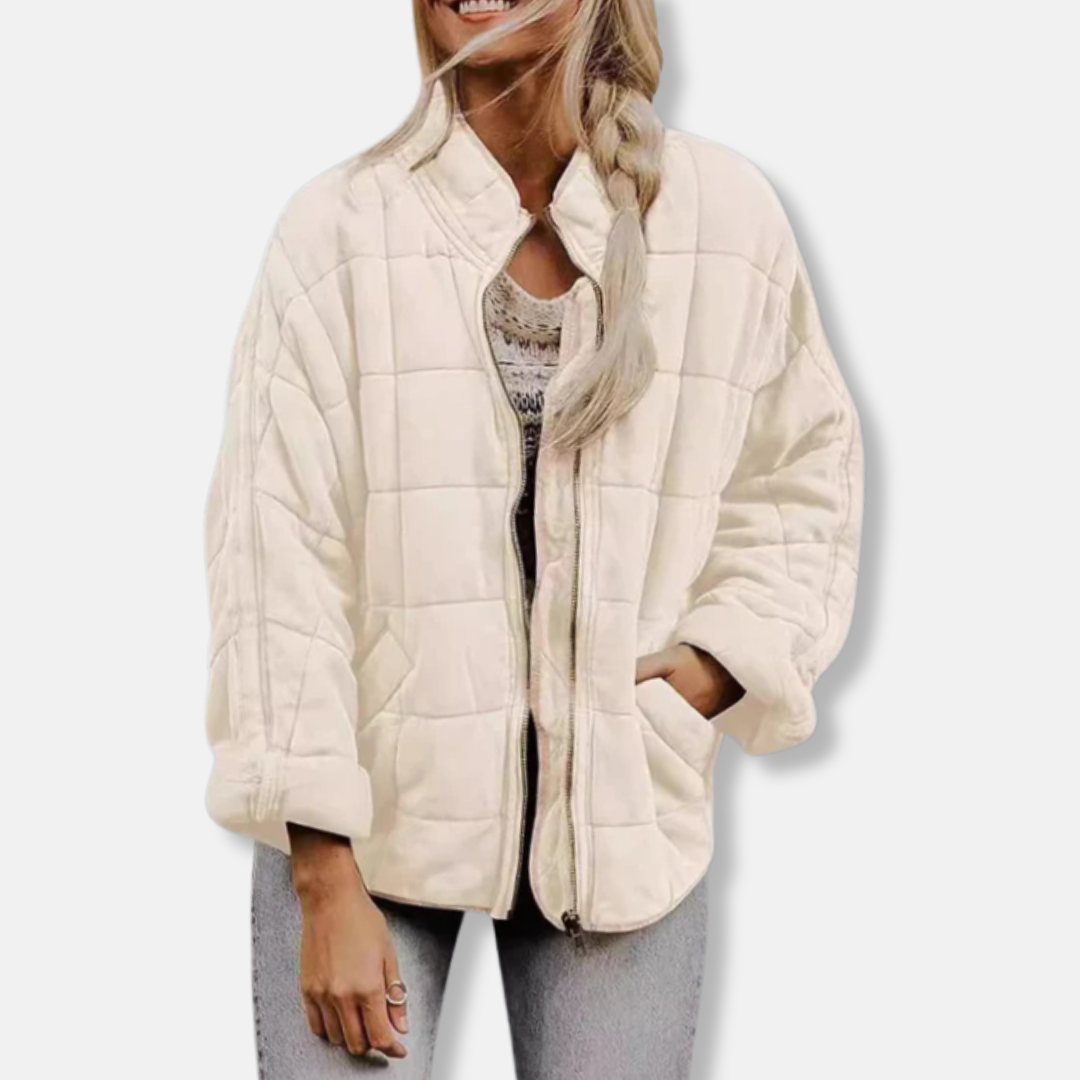 Manteau Matelassé Femme Oversize Col Montant Zip Frontal Longueur Hanche Nordisk Flair