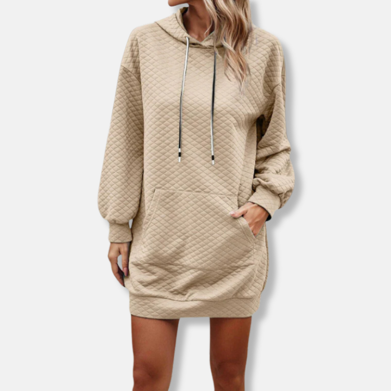Robe Mini À Capuche Matelassée Texture Diamant Coupe Oversize Avec Poche Et Manches Longues