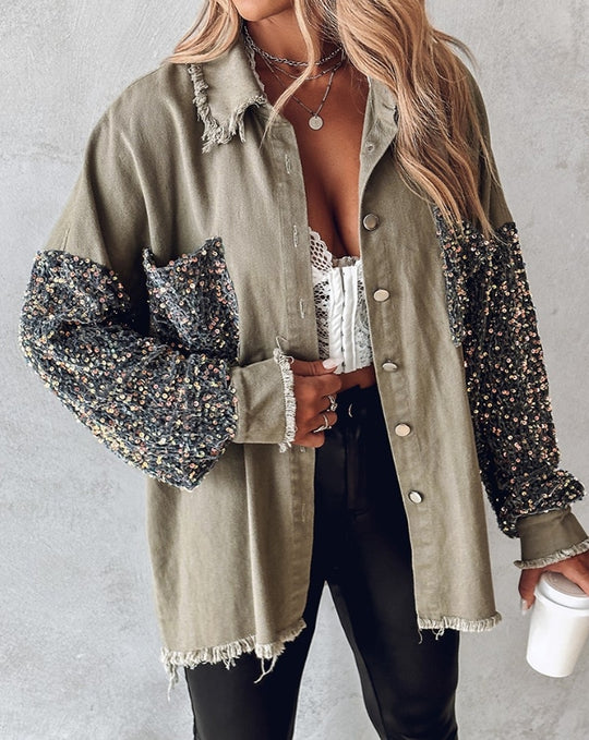 Amaya Jacke: Langarm mit kontrastierenden Pailletten