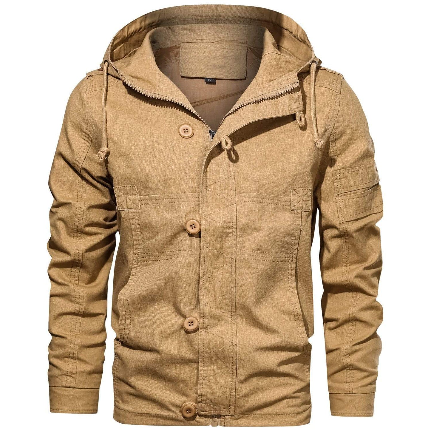 Veste Utilitaire Silas Olive Pour Homme Capuche Ajustable Poches Multiples Durable Extérieur Tout Temps