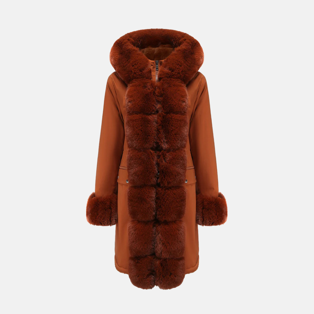 Manteau Long Femme Coupe Regular Avec Capuche En Faux Fourrure Et Poignets Fermeture Éclair Longueur Totale