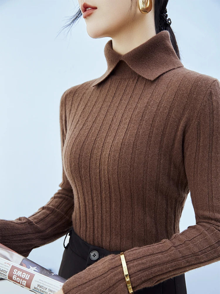 Polo Femme Helga Élégant Col Montant En Maille Côtelée Douce Style Classique Pour Bureau