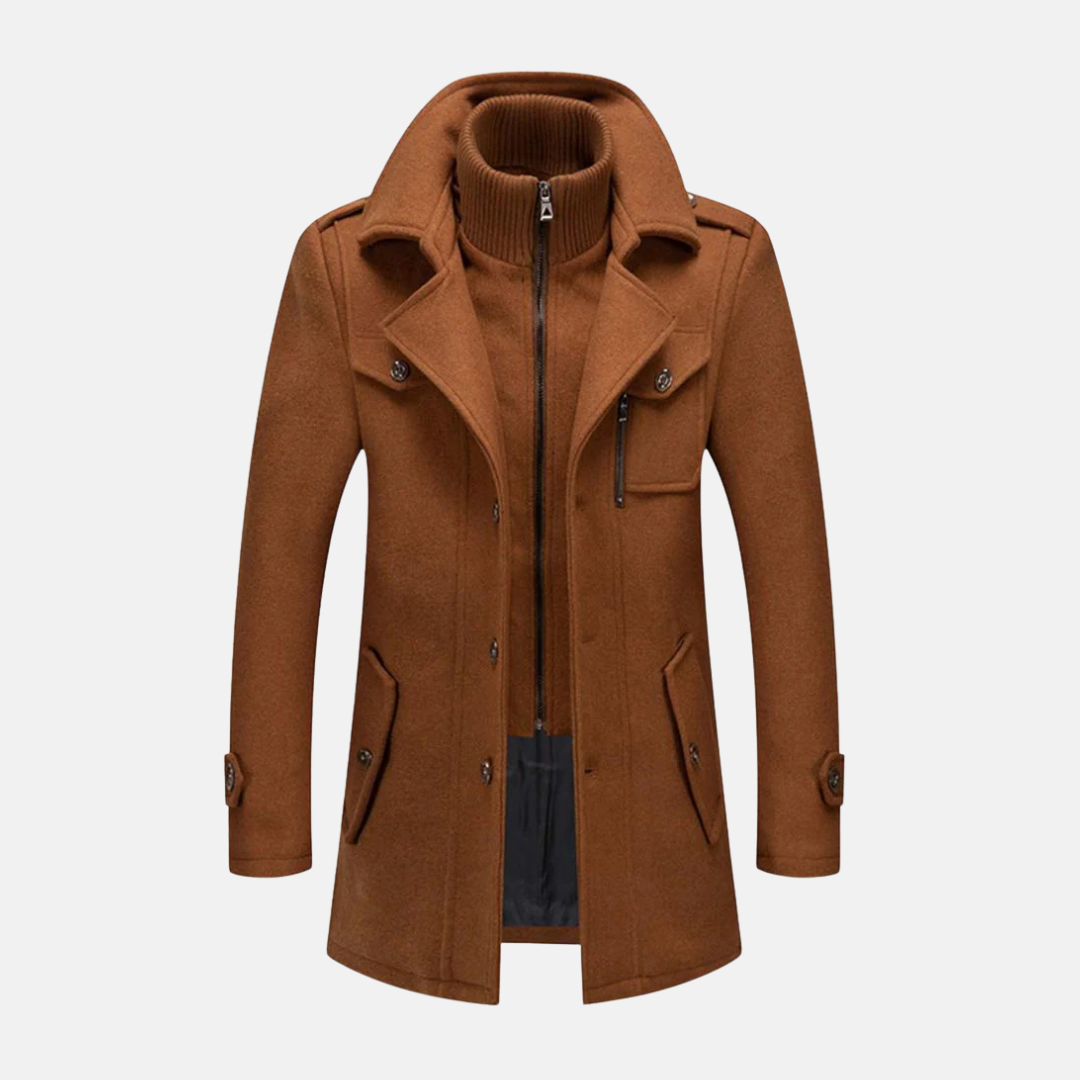 Manteau Homme en Mélange de Laine Slim Fit Longueur MiCuisse avec Double Col et Épaulettes