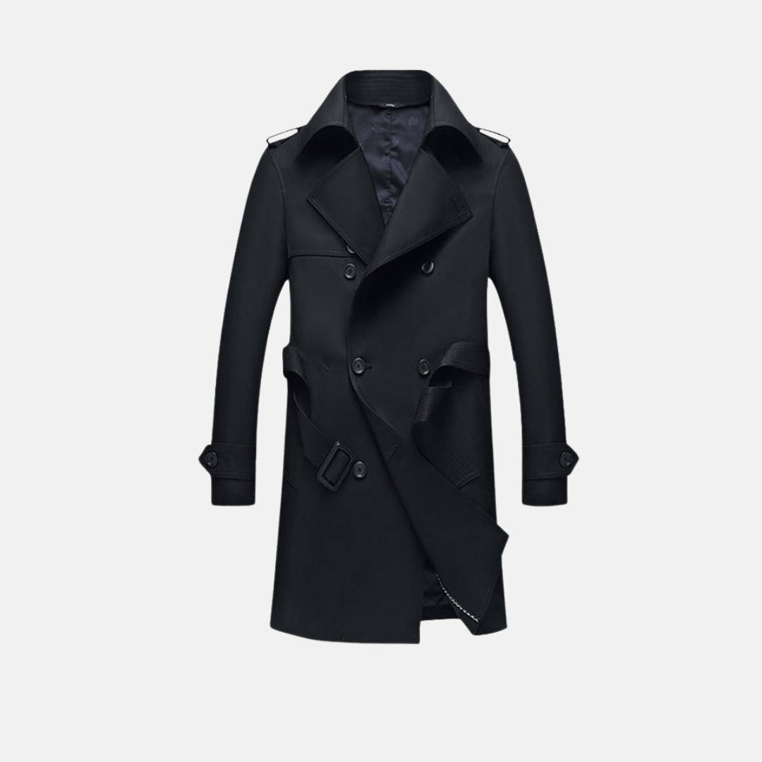 Trench Coat Homme Slim Fit Avec Double Boutonnage Ceinture Détachable Tissu Lisse Édition