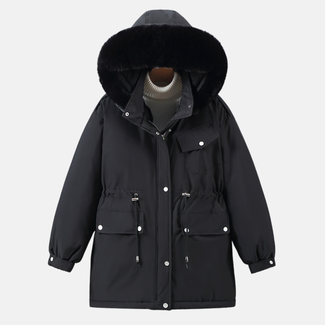 Parka Femme Coupe Décontractée Imperméable Avec Capuche En Fourrure Synthétique Mi Longue Nordisk Flair