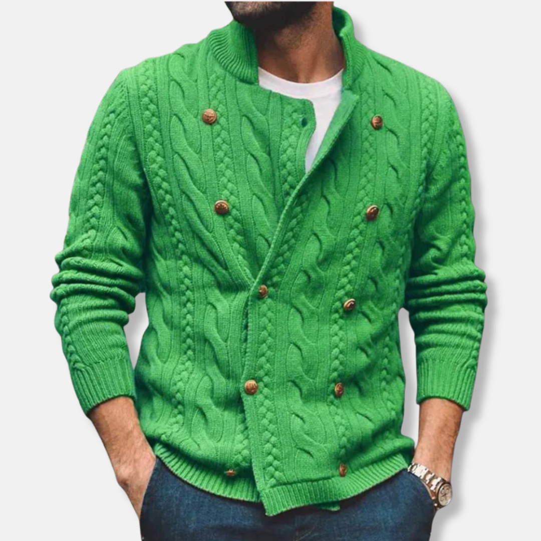Cardigan Homme En Laine Mélangée À Double Boutonnage Col Montant Coupe Regular Automne Hiver