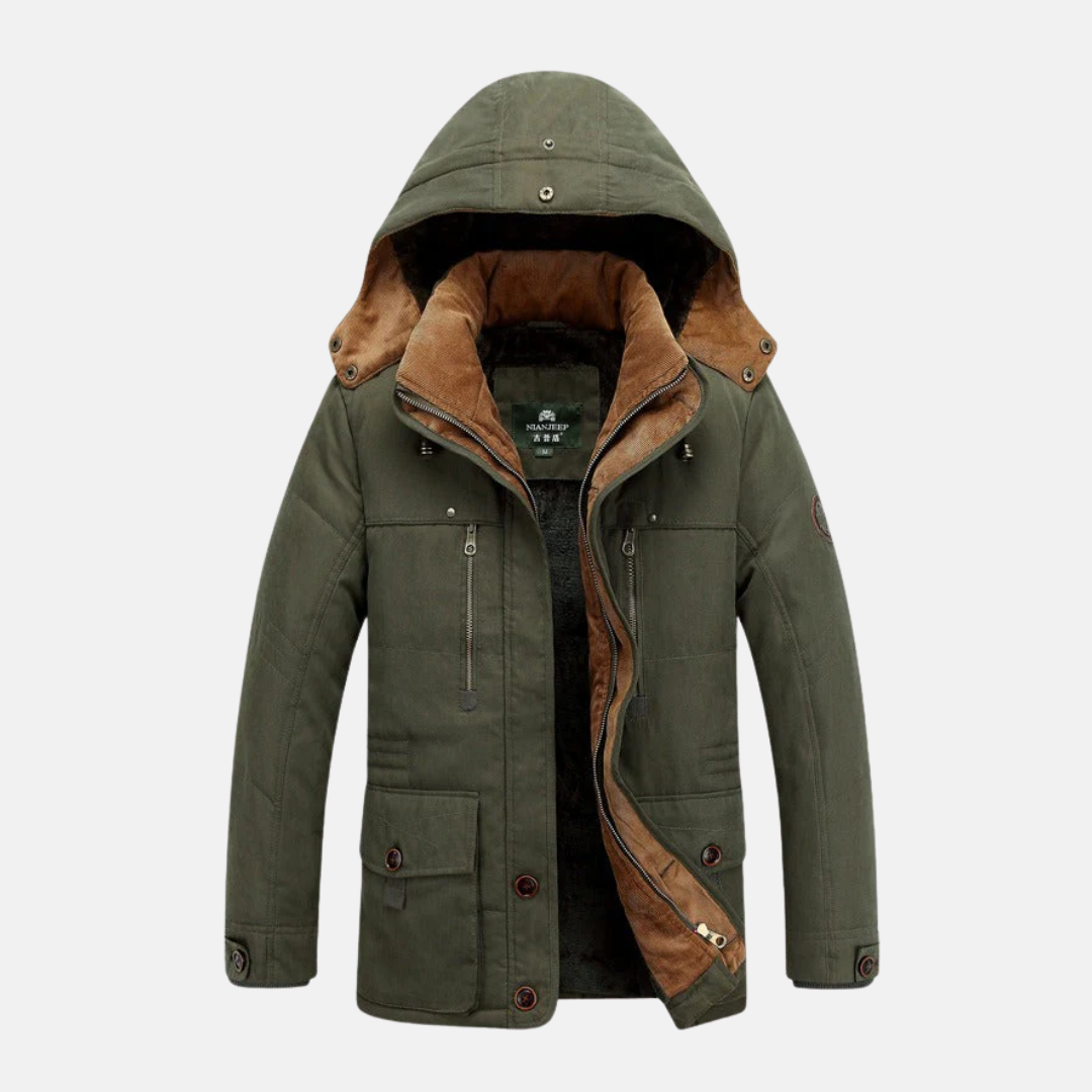 Veste Isolante Matelassée Mi Longue Pour Homme Capuche Avec Poches Multiples Marine Coupe Regular