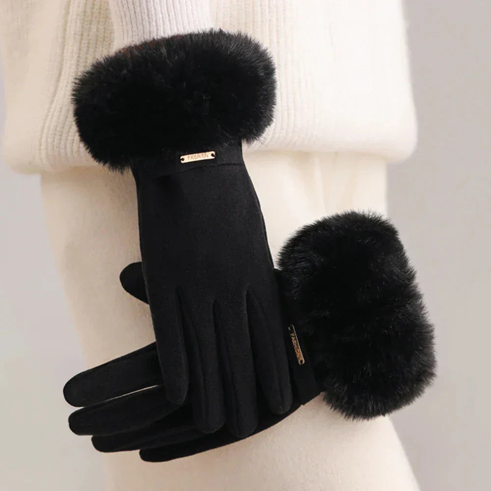 Gants Cintrés À Poignet Court Avec Bordure En Fourrure Florence Couleur Unie Élégants Chauds Pour L Hiver