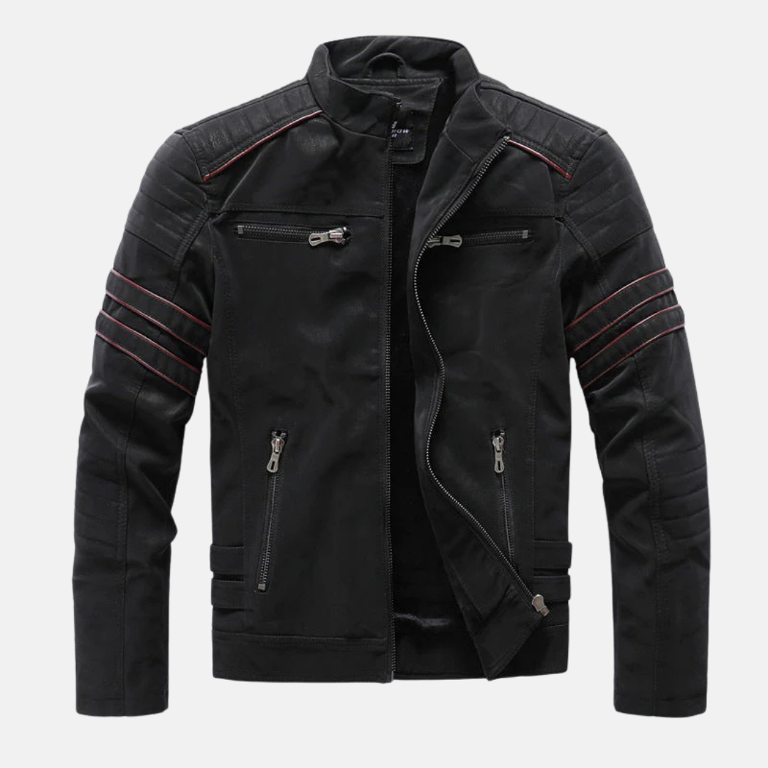 Veste Homme Premium En Faux Cuir Slim Fit Col Montant Panneaux Côtlés Longueur Sur Les Hanches