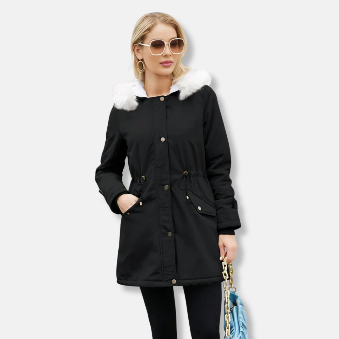 Parka Pour Femme Extérieur Lisse Avec Coupe Décontractée Longueur Mi Cuisses Bordure En Fausse Fourrure Amovible