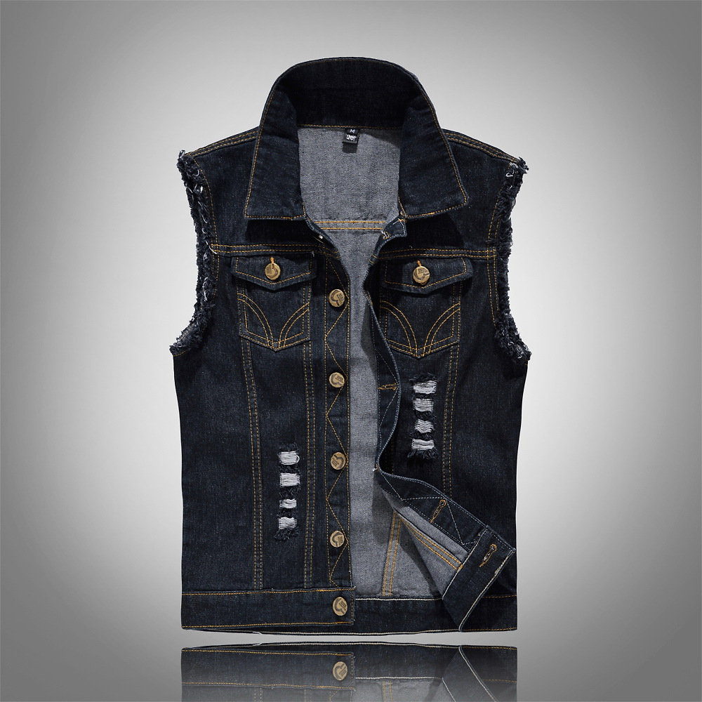 Gilet Denim Josiah Amawinc Vintage Moderne Sans Manches Finition Lavée Col Rétro Essentiel Pour Superposition