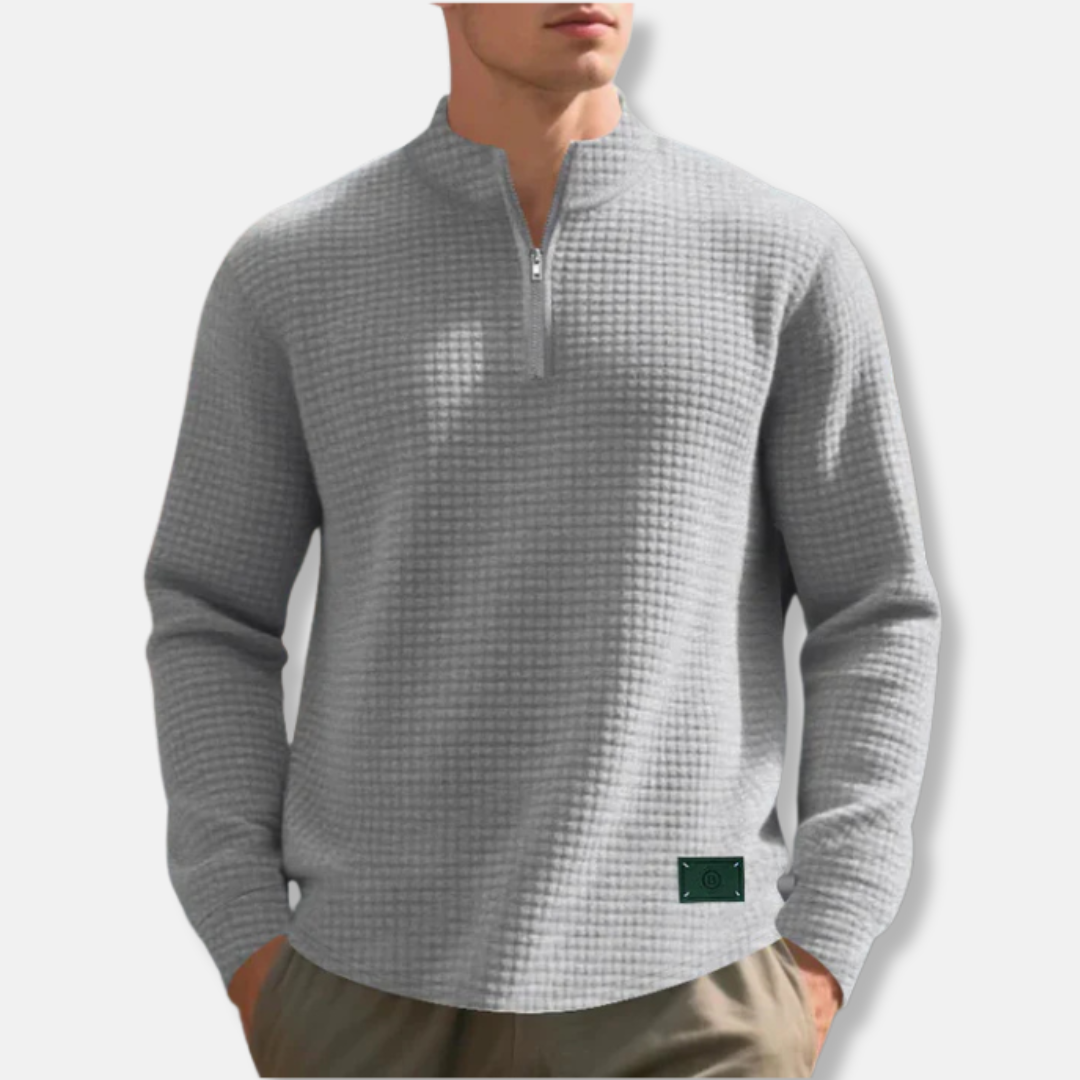 Pull Homme Maille Gaufrée Col Montant Demi Zip Coupe Regular Pour Temps Froid Amawinc