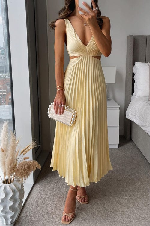 Robe Midi Femme Plissée A Ligne Dos Ouvert Tissu Chiffon Léger Et Élégant Pour Fêtes Et Réceptions