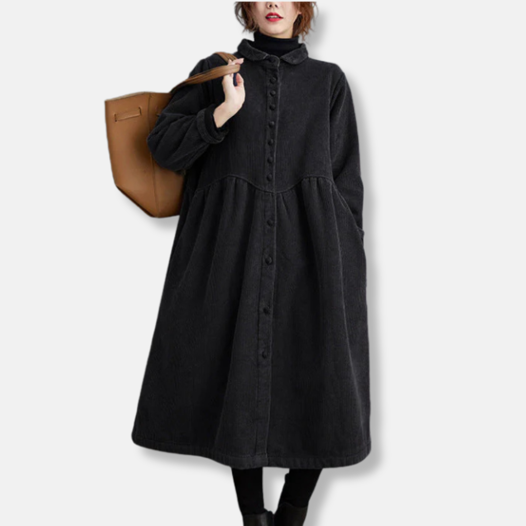 Manteau Long Pour Femme Texture Cotele Col Montant Boutonnage Devant Midi Collection Amawinc Nordisk Flair